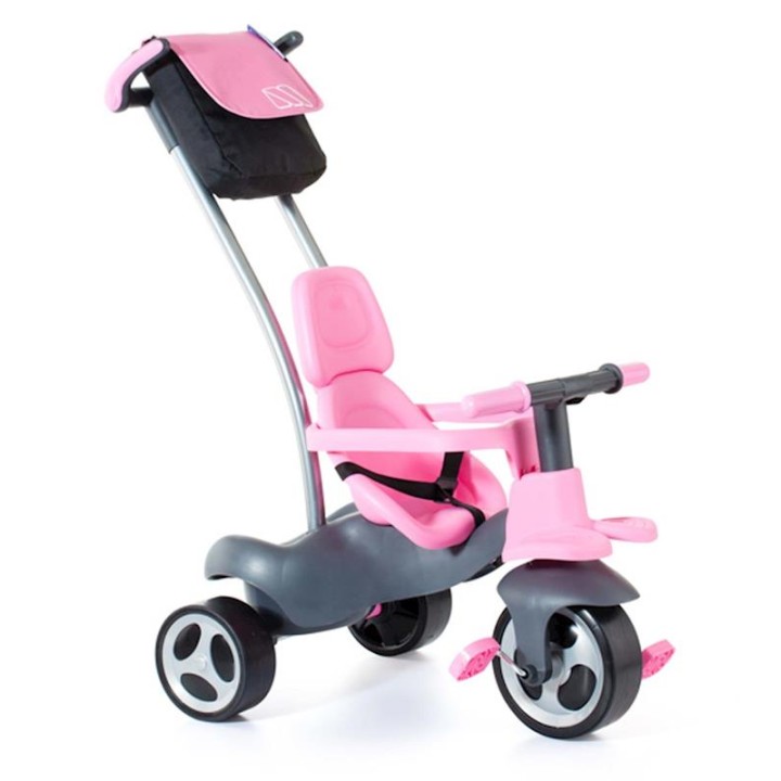 Triciclo Rosa Con Palo, Cinturon, Bolsa Y Rueda Goma 98 Cms.