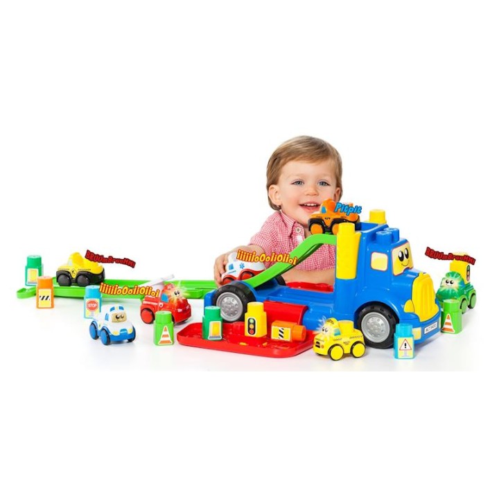 Camion Portacoches 82 Cm Incluye 1 Coche Mas 10 Blocks .