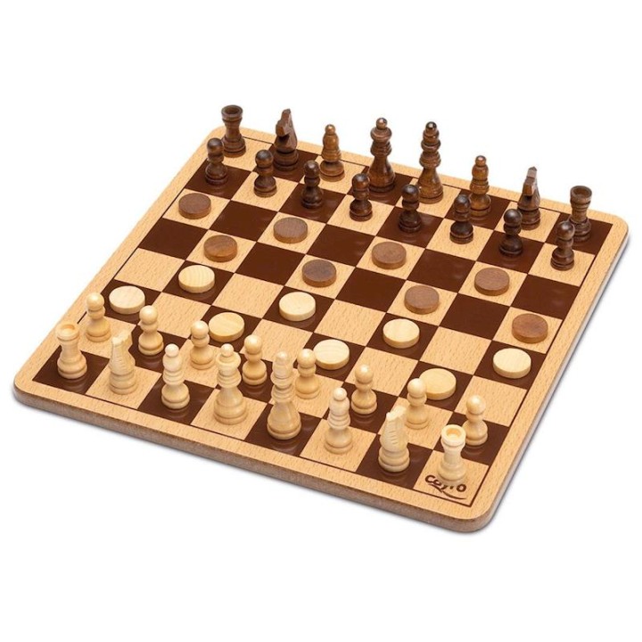 Juego Ajedrez Y Damas De Madera En Caja De Metal