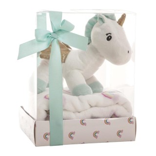 Peluche Unicornio Con Manta Coralina 