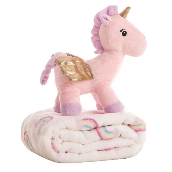 Peluche Unicornio Con Manta Coralina 