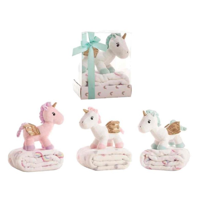 Peluche Unicornio Con Manta Coralina 