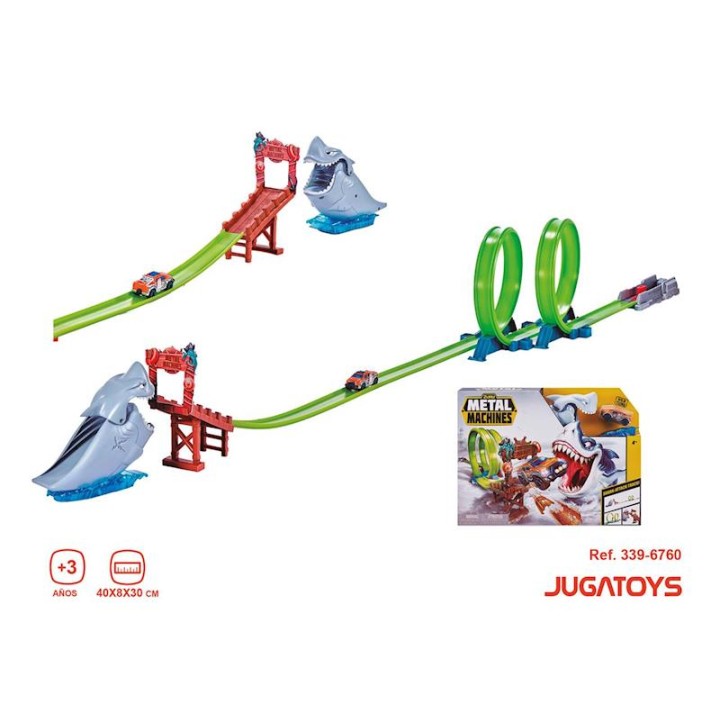 Pista Metal Machines Tiburón, Incluye 1 Coche, 40X8x30cm