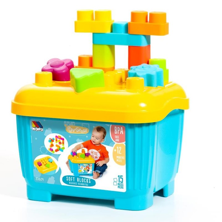 Caja Bloques Y Puzzles Blandos Con 15 Piezas.