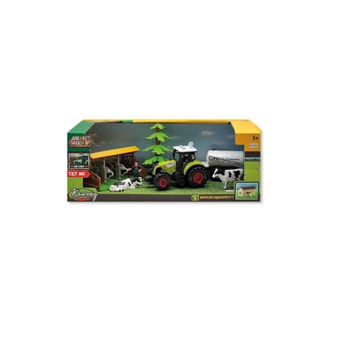 Granja Con Animales Y Tractor Con Luces Y