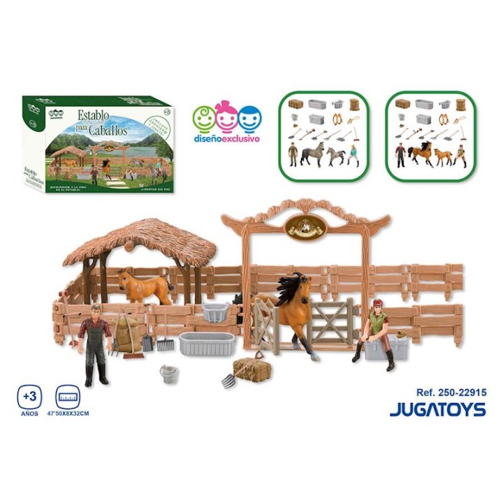 Granja Para Caballos, Con Establo, Granjeros Y