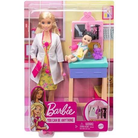 Barbie Pediatra Muñeca Rubia Doctora Con Bebé, Con
