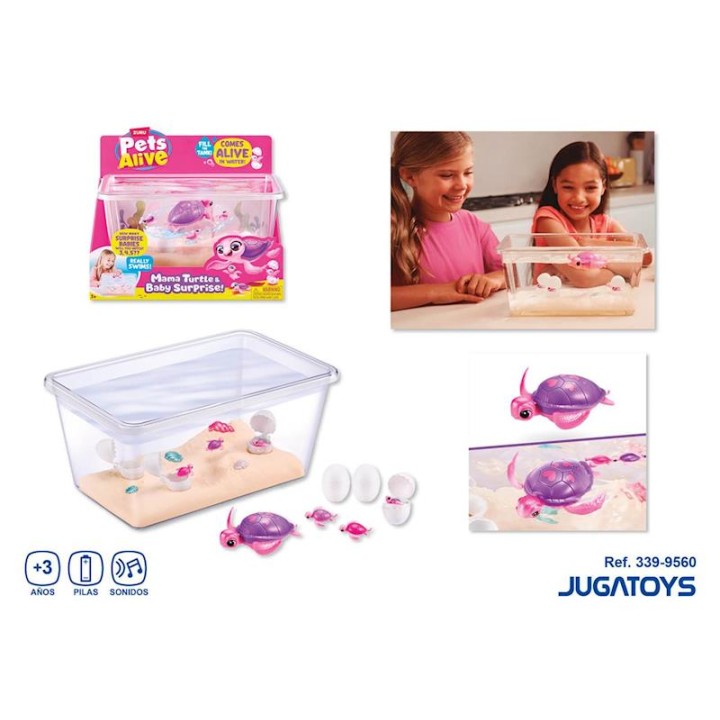 Tortuga Con 3 Mini Tortugas Pets Alive En