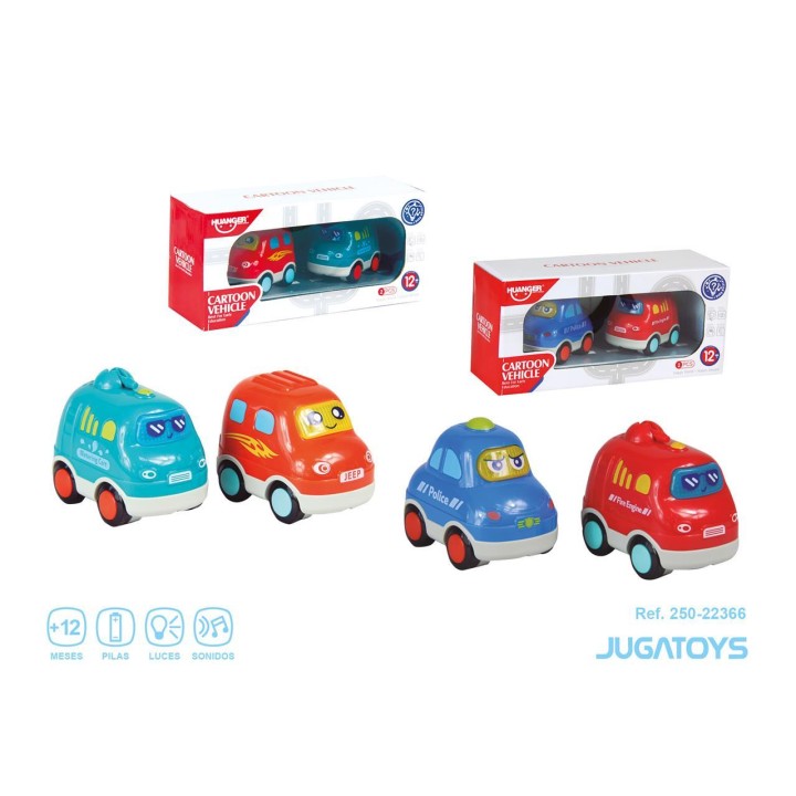 Set 2 Coches Policía Y Bomberos Infantil, Con