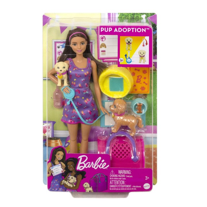 Barbie Adopta Perritos Muñeca Con Accesorios