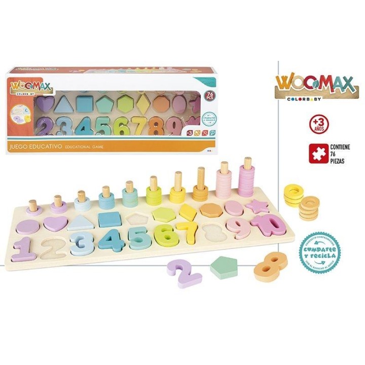 Puzzle Madera Numeros Y Formas Woomax 76 Piezas.