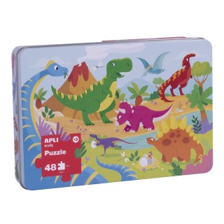 Puzzle Apli Dinosaurios 48 Pzs Caja Metalica