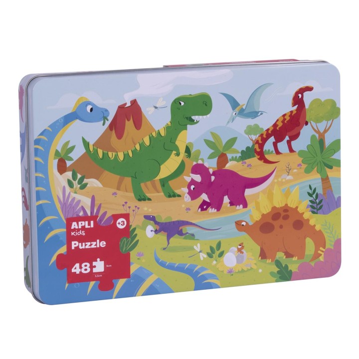Puzzle Apli Dinosaurios 48 Pzs Caja Metalica