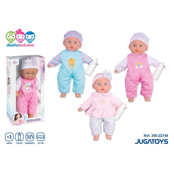 Muñeco Bebe 32 Cm Con 12 Sonidos Y Biberon