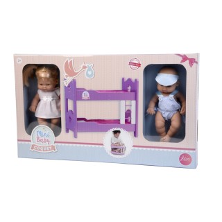 Litera De Madera Mini Baby Coquet 28 Cm Con 2 Muñecos