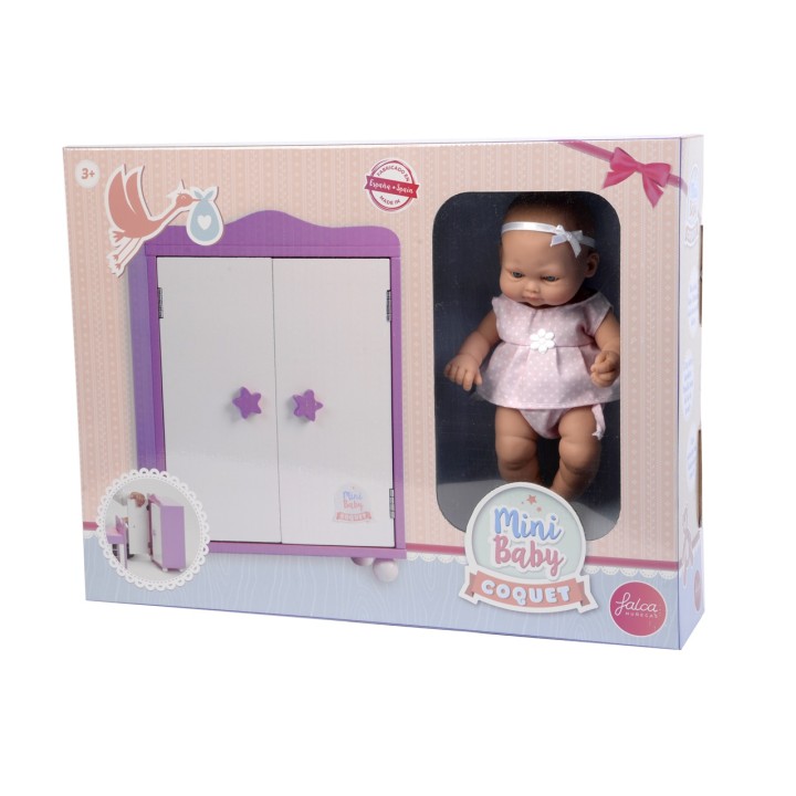 Armario De Madera Mini Baby Coquet 28 Cm Con Muñeco 