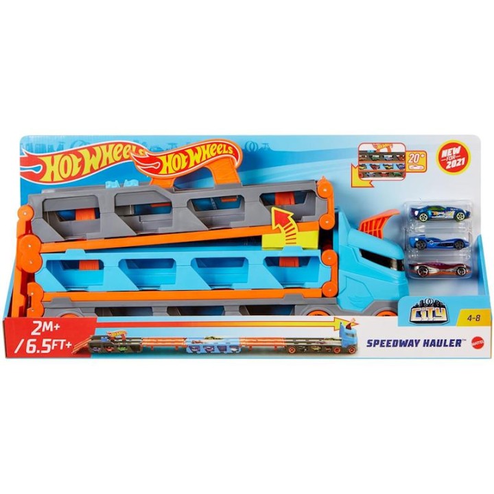 Camion De Transporte Hot Wheels Convertible En Pista De Coch
