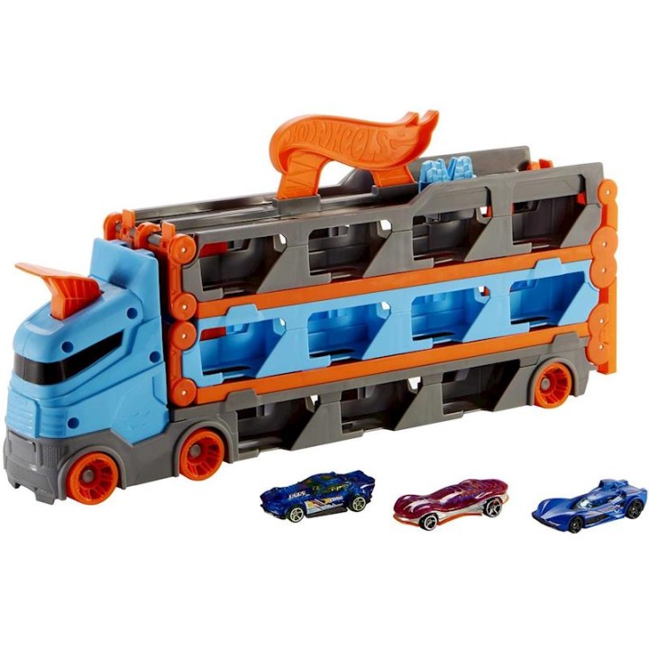 Camion De Transporte Hot Wheels Convertible En Pista De Coch