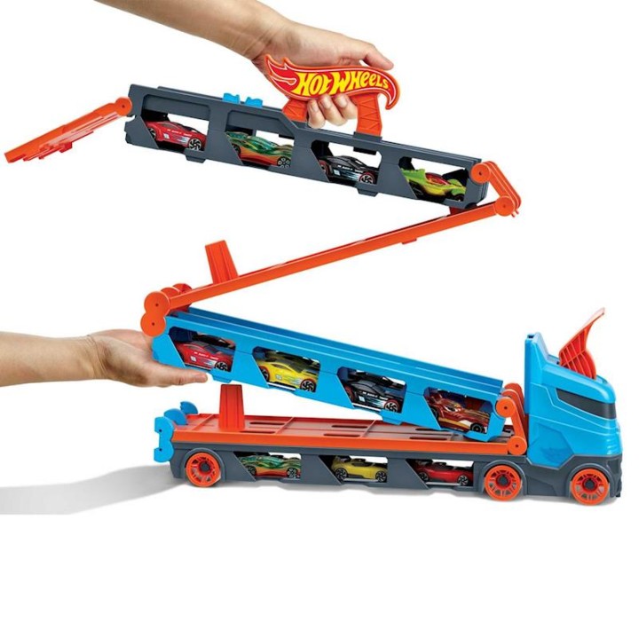 Camion De Transporte Hot Wheels Convertible En Pista De Coch