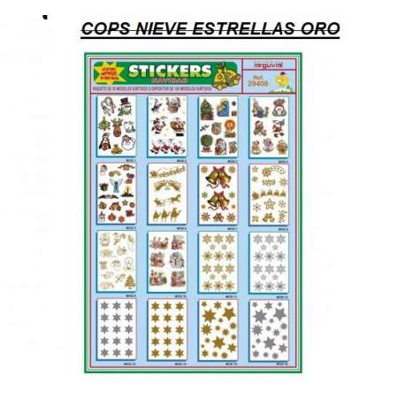 ETIQUETAS ARGU RELIEVE PURPURINA COPOS NIEVE Y ESTRELLAS ORO 29408