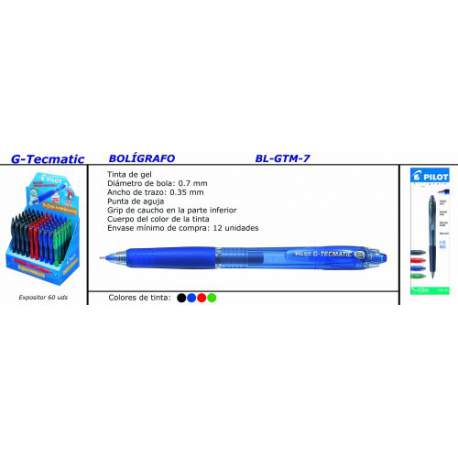 ROTULADOR PILOT G-TECMATIC 0,7 ROJO C/12U