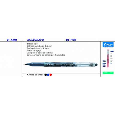 ROTULADOR PILOT P-500 0,5 TINTA GEL AZUL C/12U