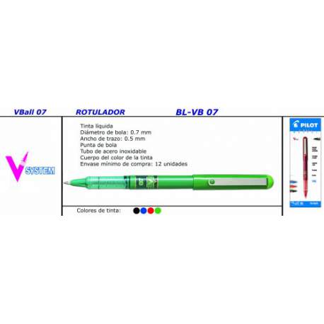 ROTULADOR PILOT V-BALL 0,7 PUNTA CONICA VERDE C/12U