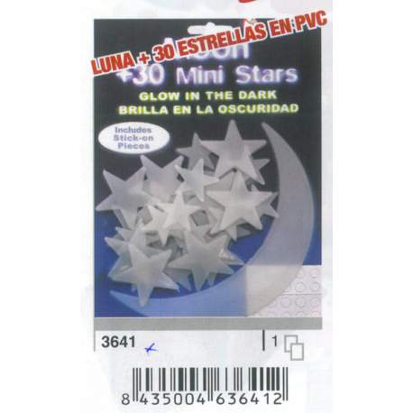 ETIQUETA ITKREA BRILLA EN LA OSCURIDAD ESTRELLAS LUNA PVC 22,5*16