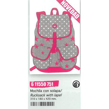 MOCHILA SAFTA15 BENETTON STARS SOLAPA 42CM 611550751